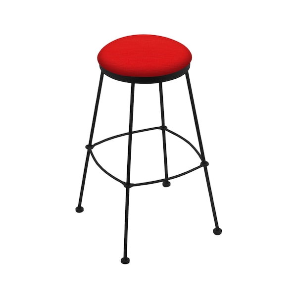 25" Stationary Counter Stool, Black Wrinkle, Canter Red Seat